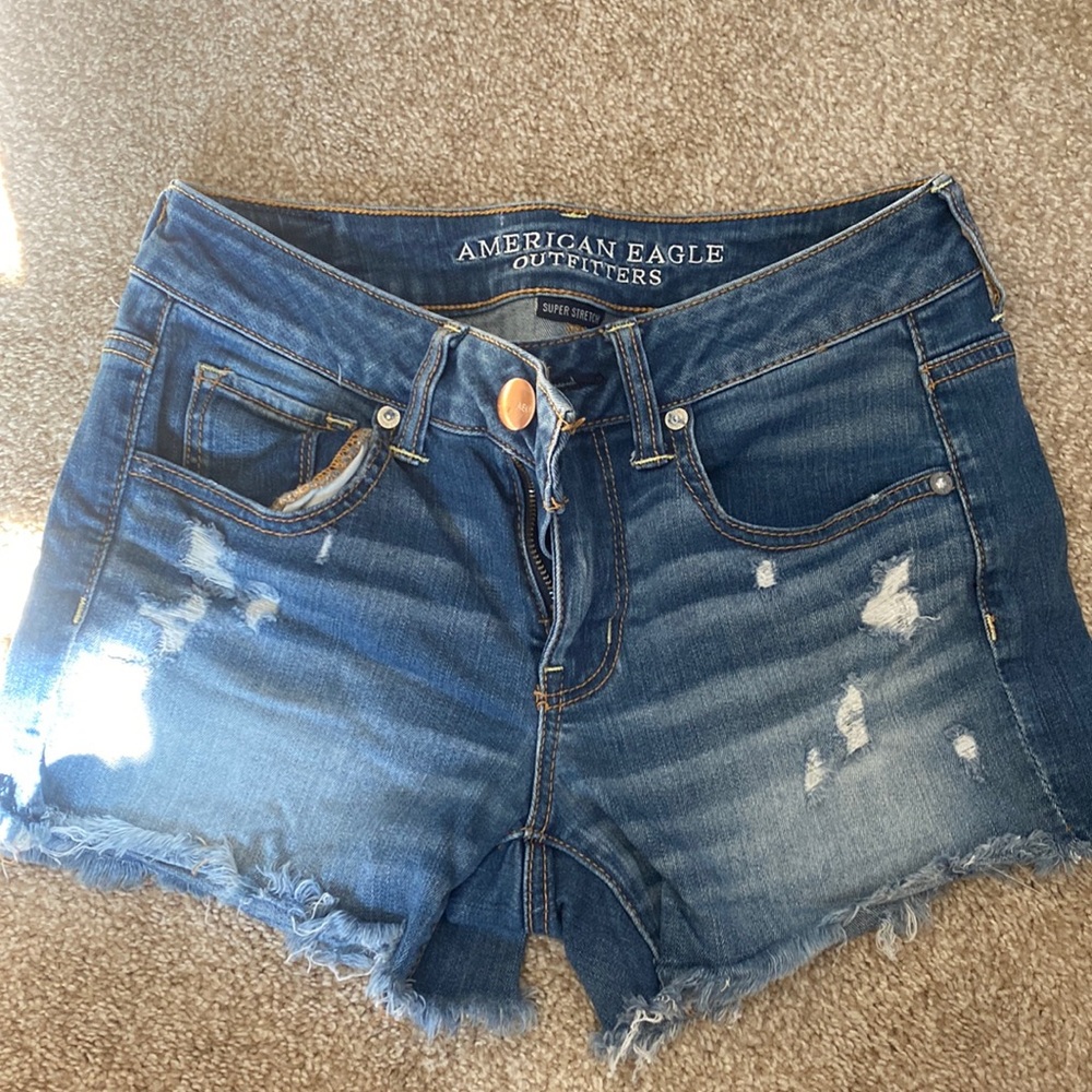 American Eagle Outfitters Distressed Dark Blue Denim Shorts